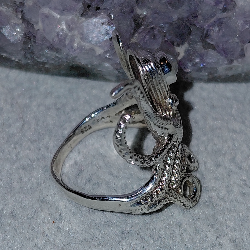 Sterling Silver Octopus Ring with Moonstone Accent - Picture 10 of 14